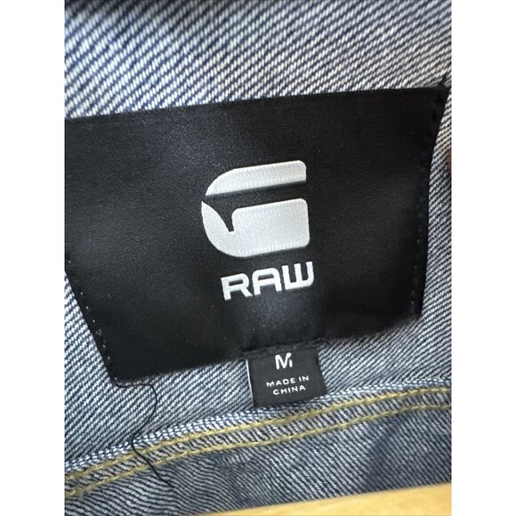 G star Jacket Mens M blue denim button Biker Light Distress Jean 3301 Slim - Picture 7 of 10